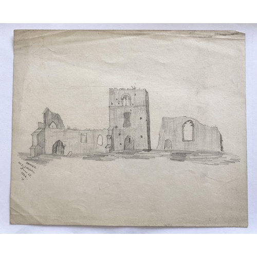 63 - A COLLECTION OF 19TH CENTURY GRAPHITE SKETCHES, (i) ‘Bawsy’ graphite on paper, depicting castle ruin... 