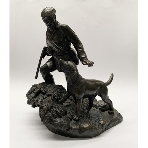 71 - A VINTAGE BRONZE HEREDITIES SCULPTURE, ‘OUT WITH A GUN’, by Tom Mackie, depicting farmer in traditio... 