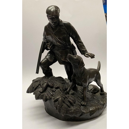 71 - A VINTAGE BRONZE HEREDITIES SCULPTURE, ‘OUT WITH A GUN’, by Tom Mackie, depicting farmer in traditio... 