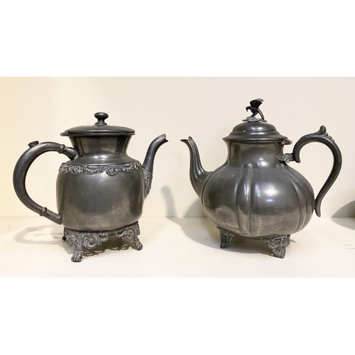 73 - A VINTAGE SILVER PLATED COFFEE POT & TEAPOT, teapot with scroll handle and eagle finial to cover, st... 