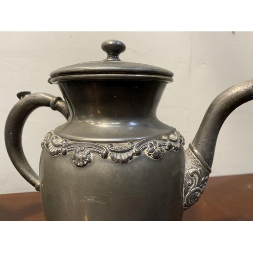 73 - A VINTAGE SILVER PLATED COFFEE POT & TEAPOT, teapot with scroll handle and eagle finial to cover, st... 