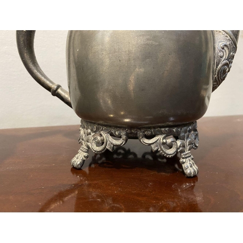 73 - A VINTAGE SILVER PLATED COFFEE POT & TEAPOT, teapot with scroll handle and eagle finial to cover, st... 