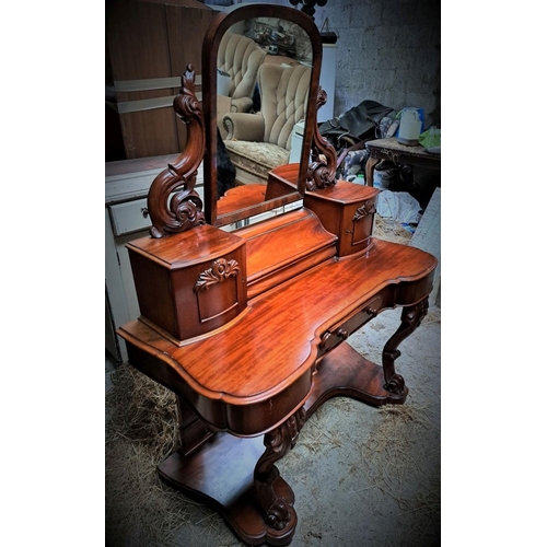 83 - A SUPERB VICTORIAN MAHOGANY DUCHESS DRESSER in very good condition, with key; acanthus carving, and ... 