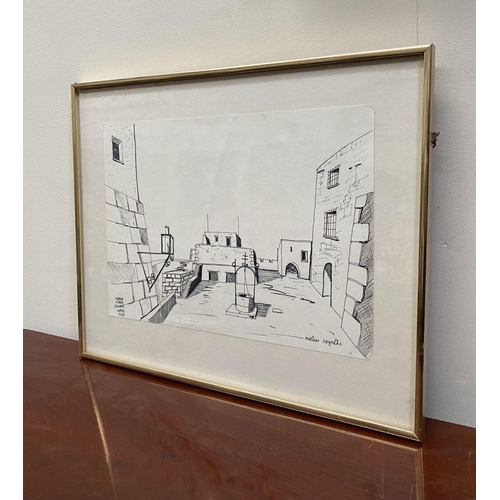 89 - MARTIN REYNOLDS (Irish, 20th Century), 'MOORISH CITADEL, ALICANTE, SPAIN', ink on paper, signed lowe... 