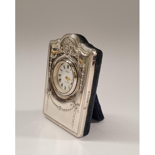 108 - A VERY GOOD QUALITY LATE 20TH CENTURY SILVER FRONTED MANTLE CLOCK, with lovely floral bough decorati... 