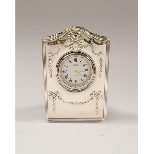 108 - A VERY GOOD QUALITY LATE 20TH CENTURY SILVER FRONTED MANTLE CLOCK, with lovely floral bough decorati... 