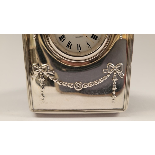 108 - A VERY GOOD QUALITY LATE 20TH CENTURY SILVER FRONTED MANTLE CLOCK, with lovely floral bough decorati... 