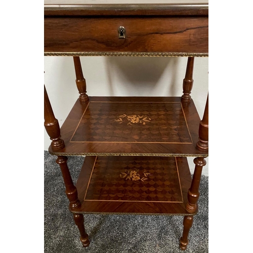 11 - A VERY GOOD QUALITY LATE 19TH / EARLY 20TH CENTURY ROSEWOOD THREE TIER STAND, with beautiful floral ... 