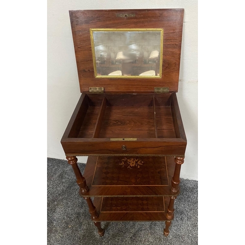 11 - A VERY GOOD QUALITY LATE 19TH / EARLY 20TH CENTURY ROSEWOOD THREE TIER STAND, with beautiful floral ... 