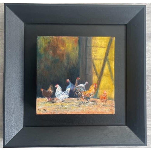 110 - KATIE BUTTIMER, (IRISH 20TH CENTURY), A FEW MORE CHICKS, oil on canvas, signed lower left, nicely fr... 