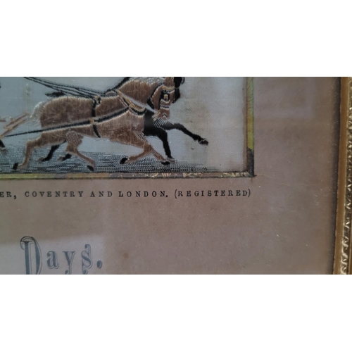 114 - A FRAMED 19TH 'STEVENGRAPH' SILK EMBROIDED PICTURE, 'THE GOOD DAYS', title printed in script to the ... 