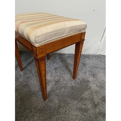 13 - A VERY FINE PAIR OF ROSEWOOD & SATINWOOD INLAID STOOLS, each with a stuffed over upholstered seat, t... 