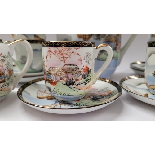 140 - A VINTAGE SOKA CHINA COFFEE SET, comprising of 6 cups, 6 saucers, a coffee pot, sugar bowl & cream j... 