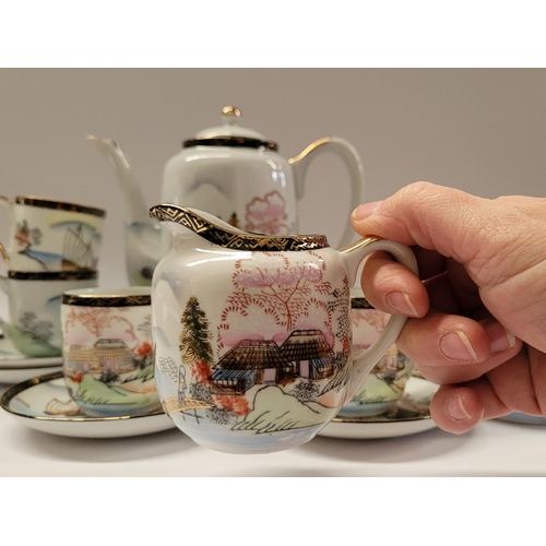 140 - A VINTAGE SOKA CHINA COFFEE SET, comprising of 6 cups, 6 saucers, a coffee pot, sugar bowl & cream j... 