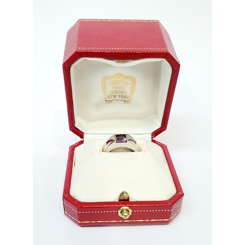 146 - A VINTAGE CARTIER 'TANK' 18CT WHITE GOLD RING, presented in a lovely Cartier red box. Ring size L1/2... 