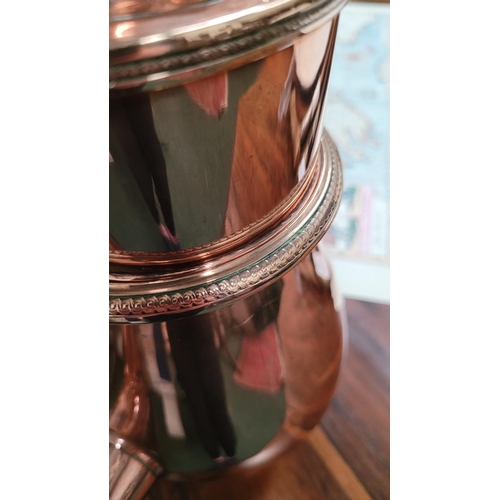 168 - A LOVELY VINTAGE POLISHED COPPER TEA/COFFEE POT, with removable strainer section. Nice detail to the... 