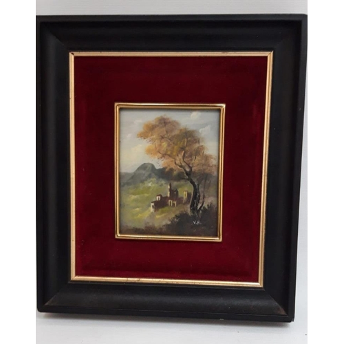 172 - A FRAMED MINIATURE LANDSCAPE PAINTING, signed lower right with initials V H. Dimensions: 18.5cm X 16... 