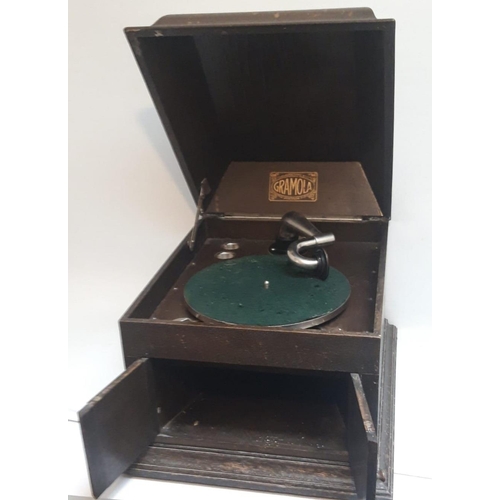 180 - A VINTAGE TABLE GRAMAPHONE BY GRAMOLO, nice domed lid and double doors to the front, all for restora... 