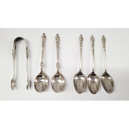 191 - A MIXED SILVER & SILVER PLATE LOT; Includes sugar tongs & tea spoons; two silver plated tongs – one ... 