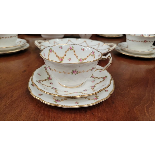 197 - A PARTIAL CRESCENT & SONS BEST BURNISHED GOLD ENGLISH TEA SET, with floral bowl decoration; includes... 