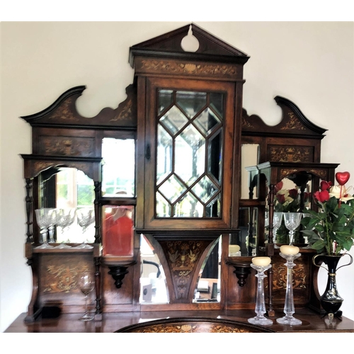 215 - A LARGE & IMPRESSIVE MAHOGANY & SATINWOOD INLAID MIRROR BACKED GALLERY BACKED SIDE BOARD, the lower ... 