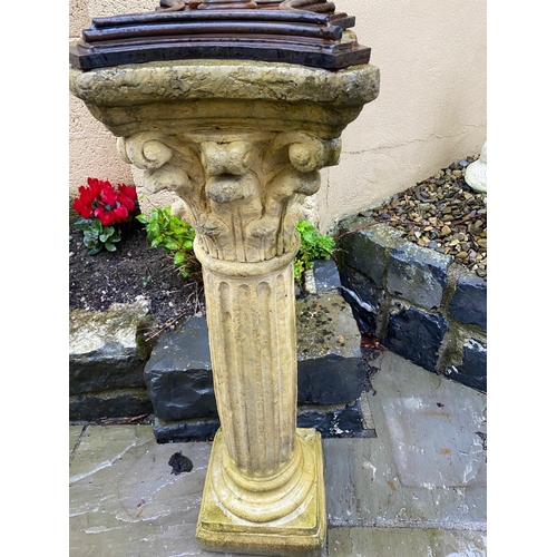 229 - A VERY GOOD QUALITY STEEL & BRASS ARMOURIAL GARDEN ORNAMENT, mounted on a Corinthian style column ba... 