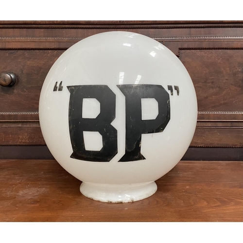 235 - A VINTAGE GLASS BP PETROL PUMP ADVERTISING GLOBE, ‘BP’ on front and reverse, dimensions: 40cm high