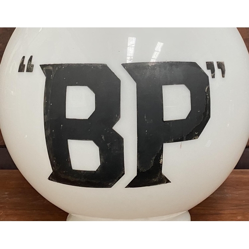 235 - A VINTAGE GLASS BP PETROL PUMP ADVERTISING GLOBE, ‘BP’ on front and reverse, dimensions: 40cm high