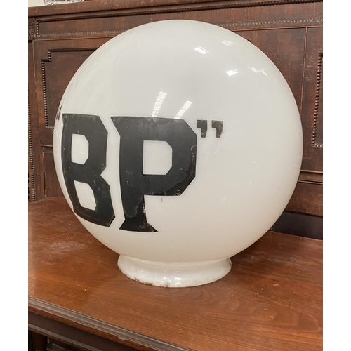 235 - A VINTAGE GLASS BP PETROL PUMP ADVERTISING GLOBE, ‘BP’ on front and reverse, dimensions: 40cm high