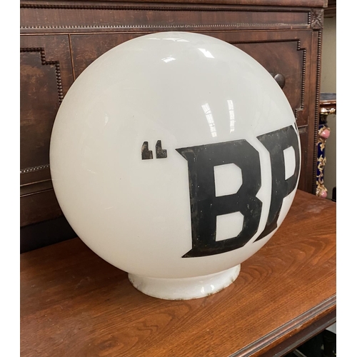 235 - A VINTAGE GLASS BP PETROL PUMP ADVERTISING GLOBE, ‘BP’ on front and reverse, dimensions: 40cm high