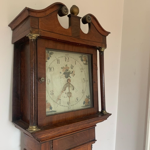 242 - AN EARLY 19TH CENTURY LONGCASE GRANDFATHER CLOCK BY WILLIAM NOON OF ASHBY, combination of oak, mahog... 