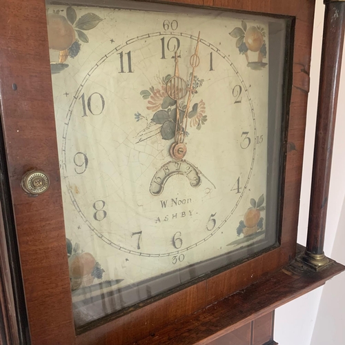 242 - AN EARLY 19TH CENTURY LONGCASE GRANDFATHER CLOCK BY WILLIAM NOON OF ASHBY, combination of oak, mahog... 