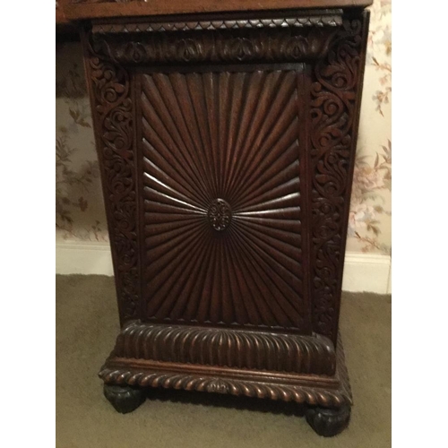 245 - A FANTASTIC ANGLO-INDIAN HAND CARVED MAHOGANY SIDEBOARD, with raised serpentine shaped back gallery ... 