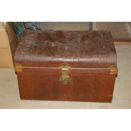 254 - TWO METAL TRUNKS WITH HINGED LIDS, vintage, original interior paint; rust free & clean. Dimensions: ... 