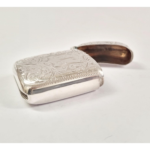 26 - A LATE 19TH CENTURY SILVER VESTA CASE, beautifully engraved with scrolling foliage design to the fro... 