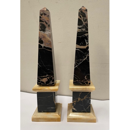 29 - AN EXCELLENT PAIR OF MID 20TH CENTURY MARBLE OBELISKS, body with tapered form, in black Portoro ripp... 