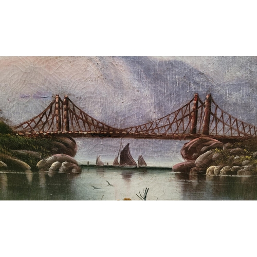 30 - A LARGE 19TH CENTURY OIL ON CANVAS, depicting a riverscape, signed lower left, in decorative gilt fr... 