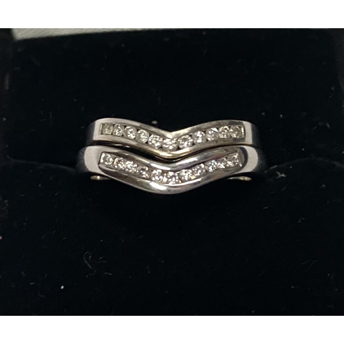 37 - A PAIR OF ELEGANT 18CT WHITE GOLD DIAMOND WEDDING BANDS, both set with eleven round cut diamonds, bo... 