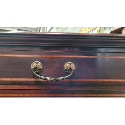 44 - AN EDWARDIAN MAHOGANY & SATINWOOD INLAID MUSIC CABINET, with 5 drop front drawers each with a swing ... 