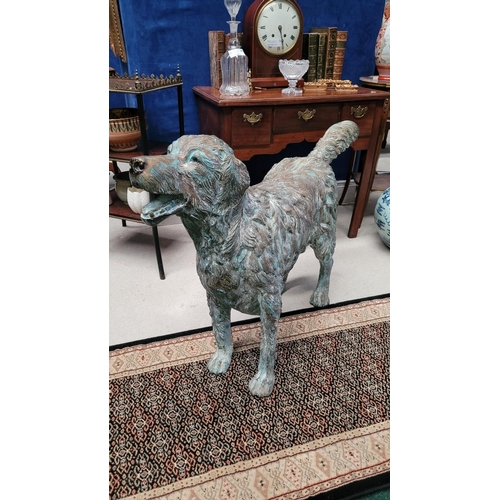 47 - A FANTASTIC LIFE SIZE HEAVY CAST BRONZE ORNAMENT OF A GOLDEN RETRIEVER, in a classic standing pose w... 