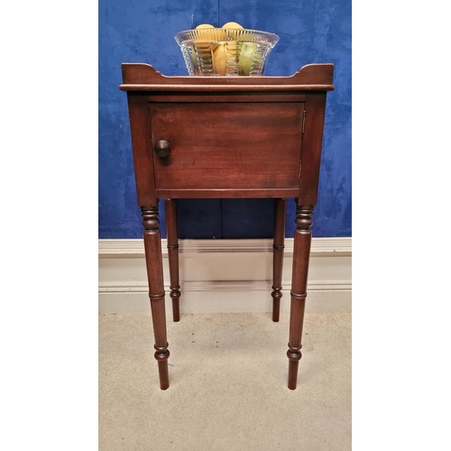 48 - A 19TH CENTURY VERY GOOD QUALITY MAHOGANY SINGLE DOOR CABINET, with raised three quarter gallery to ... 