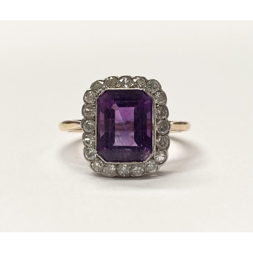 5 - A STUNNING AMETHYST AND DIAMOND CLUSTER RING, beautiful emerald cut amethyst surrounded by 20 round ... 