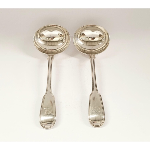 54 - A PAIR OF LATE 19TH CENTURY SILVER SAUCE LADLES BY FRANCIS HIGGINS II, each with fiddle thread patte... 