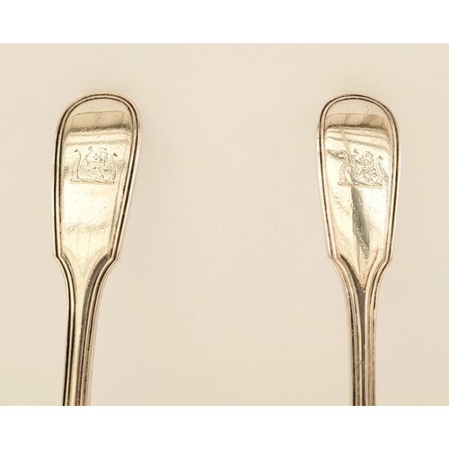 54 - A PAIR OF LATE 19TH CENTURY SILVER SAUCE LADLES BY FRANCIS HIGGINS II, each with fiddle thread patte... 