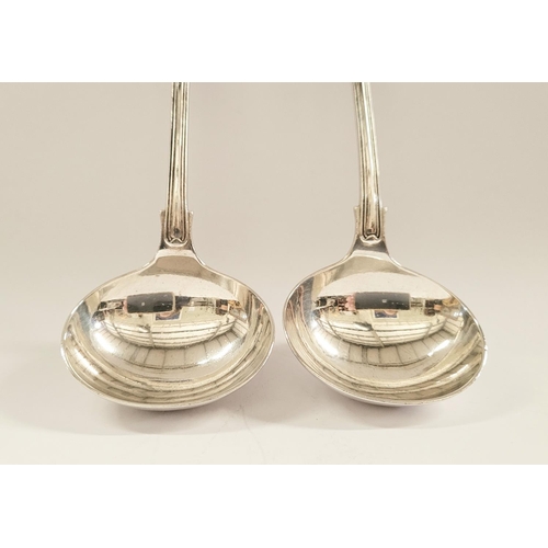 54 - A PAIR OF LATE 19TH CENTURY SILVER SAUCE LADLES BY FRANCIS HIGGINS II, each with fiddle thread patte... 