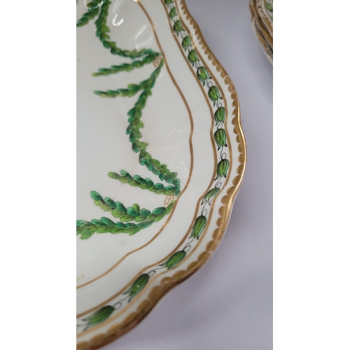 55 - ANTIQUE ROYAL WORCESTER LEAF & SWAG; A SET OF 6 PLATES & 2 SERVING BOWLS, retailed by Mortlocks of O... 