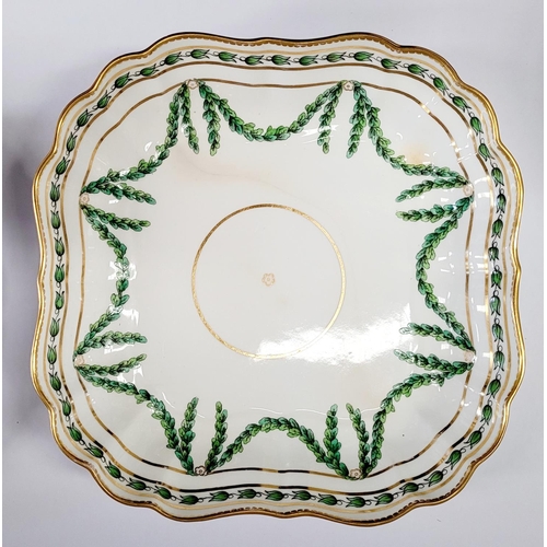 55 - ANTIQUE ROYAL WORCESTER LEAF & SWAG; A SET OF 6 PLATES & 2 SERVING BOWLS, retailed by Mortlocks of O... 