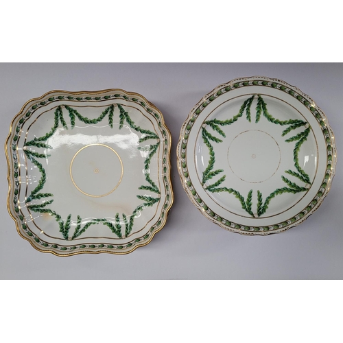 55 - ANTIQUE ROYAL WORCESTER LEAF & SWAG; A SET OF 6 PLATES & 2 SERVING BOWLS, retailed by Mortlocks of O... 