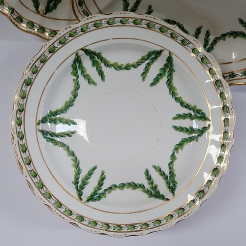 55 - ANTIQUE ROYAL WORCESTER LEAF & SWAG; A SET OF 6 PLATES & 2 SERVING BOWLS, retailed by Mortlocks of O... 