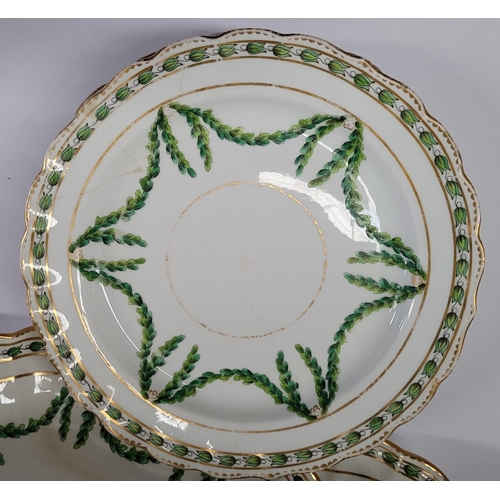 55 - ANTIQUE ROYAL WORCESTER LEAF & SWAG; A SET OF 6 PLATES & 2 SERVING BOWLS, retailed by Mortlocks of O... 